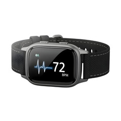 Fototapeta premium Modern smartwatch displaying heart rate and bpm on a sleek metallic casing isolated on transparent background
