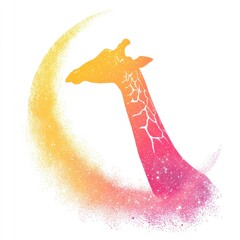 Giraffe silhouette within a colorful, starry crescent moon