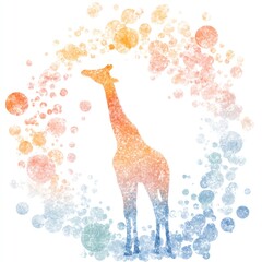 Pastel giraffe surrounded by colorful bubbles