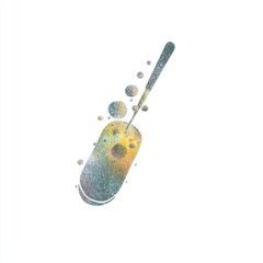 Abstract illustration of a sculpted, colorful pill or tablet being pierced by a slender rod