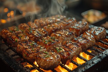 Grilled beef steak. Baked meat. Delicious dish.