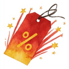 Watercolor sale tag with fireworks