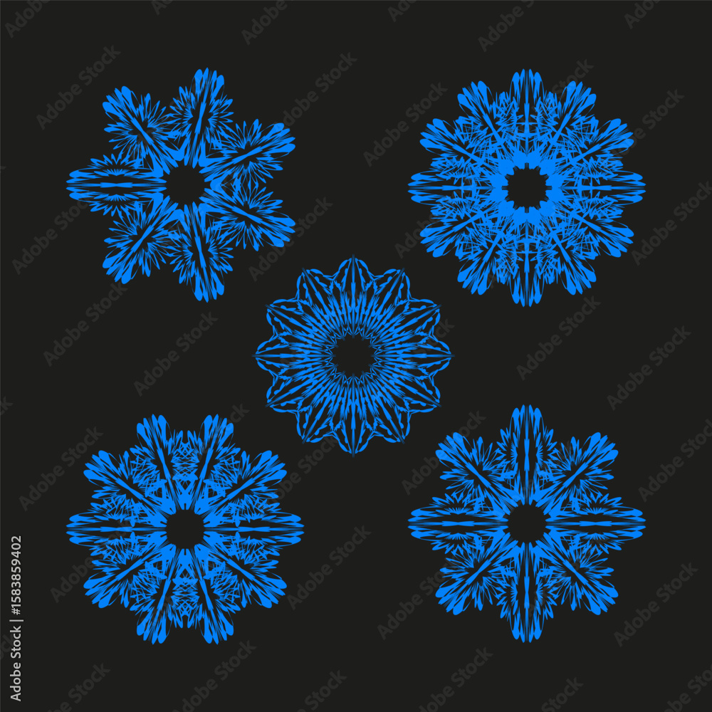 Aufkleber blue geometric elements. abstract outline vector. symmetrical pattern illustration. dark background 