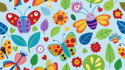 Cheerful Cartoon Butterfly Pattern A Whimsical Vector Design for Joyful Backgrounds and Creative Projects