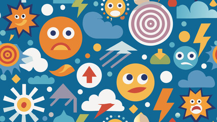 Fototapeta premium Seamless Pattern of Weather and Emotional Expressions Sunny to Stormy, Happy to Sad