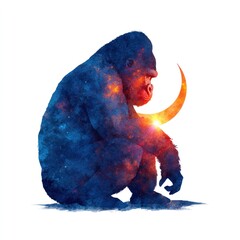Gorilla in space, moon, sun