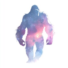 Majestic creature, a silhouette of a large ape, outlined against a backdrop of a nebula