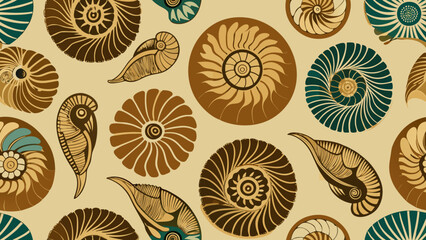 Vector Seamless Pattern with Fossilized Sea Creatures for Textile, Wallpaper, and Backgrounds