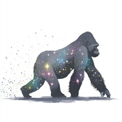 Silhouetted gorilla, celestial pattern
