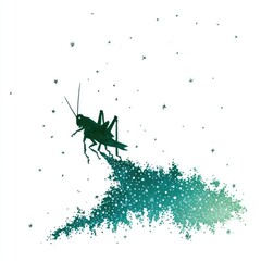 Silhouette of a grasshopper leaving a teal-green trail