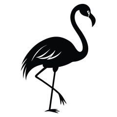 Elegant Flamingo Silhouette Standing on One Leg Graceful and Serene Wildlife Art