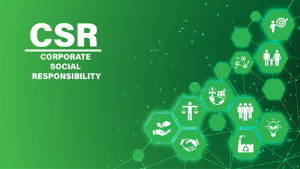 CSR banner web icon set vector illustration concept business and organization, Corporate social responsibility and giving back to the community.