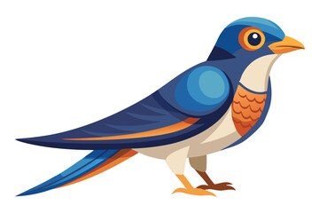 Stylized Swallow Bird Illustration with Blue Feathers and Orange Highlights Simple Design
