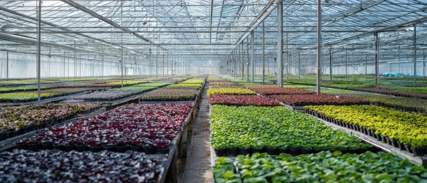 The thriving greenhouse filled with vibrant seedlings and lush green plants.