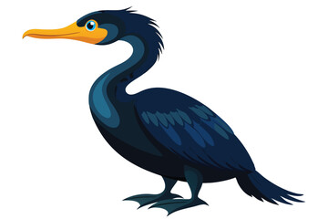 Cartoon Cormorant Standing Proudly With Yellow Beak and Blue Eyes