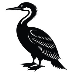 Elegant Cormorant Silhouette Striking Wildlife Illustration with Bold Black and White Contrast