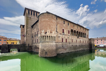 View of Rocca Sanvitale, a scenic moated castle in the historic town of Fontanellato, Parma province, Italy