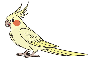 Adorable Cartoon Cockatiel with Pale Yellow Plumage and Prominent Cheek Patch in a Charming Illustration