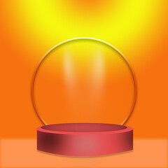 Vibrant Red Product Stand with Orange and Yellow Light Background