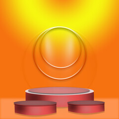 Red Podium Display Set with Vibrant Orange Yellow Light Effect