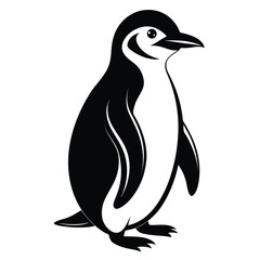 Elegant Black and White Penguin Illustration Standing Tall with Distinctive Markings and a Playful Gaze