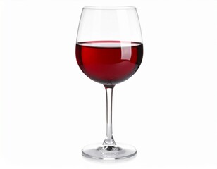 A crystal glass filled with rich red wine, presented on a clean white background.