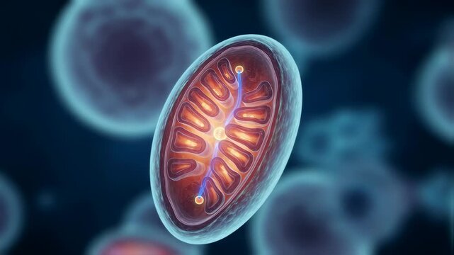 Mitochondria are known as the powerhouse of the cell, generating atp - adenosine triphosphate - through cellular respiration, using nutrients to create energy, with visible cristae and atp synthase