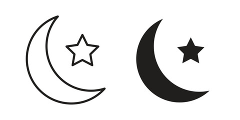 Moon and star icon vector illustration on a transparent background.