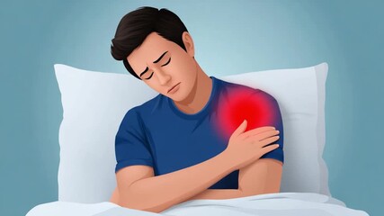Man suffering from shoulder pain in bed