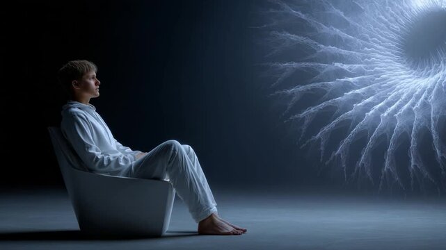 Patient observing glowing fractal during hypnosis session