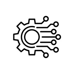 Obraz premium Abstract outline of a gear connected to digital circuits and nodes representing technology