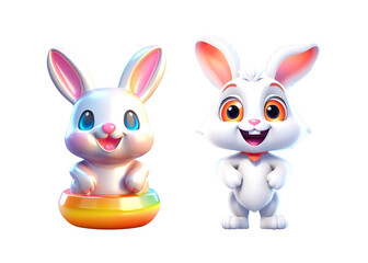 Cute 3D little Cartoon bunny Illustration on Transparent Background