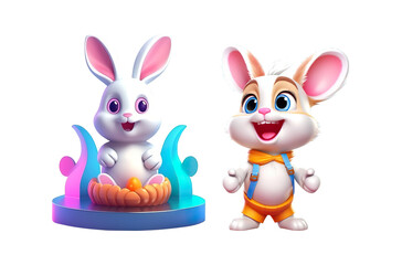 Cute 3D little Cartoon bunny Illustration on Transparent Background