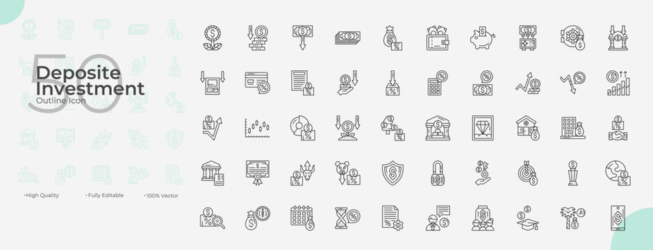 Deposite Investment Line Editable Icons set. Vector illustration in modern thin line style of deposite investment icons: deposit, investment, profit, money, etc