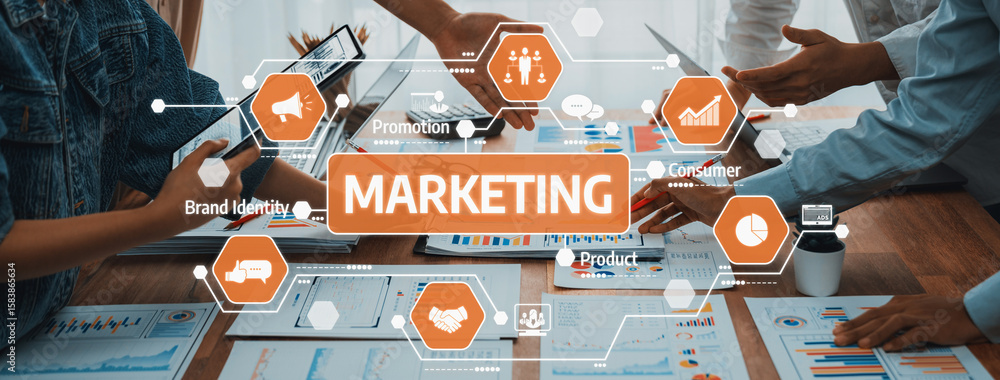 Poster professionals engage in dynamic marketing discussions, utilizing visualization tools and data analyt
