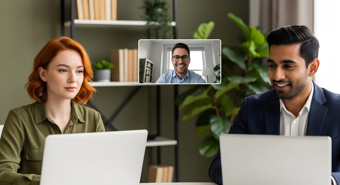Virtual Meeting Collaboration Diverse Team Engaged In Online Conferencing