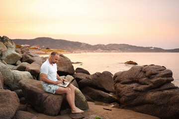Family enjoys quality time at the beach with kids and sunset in view