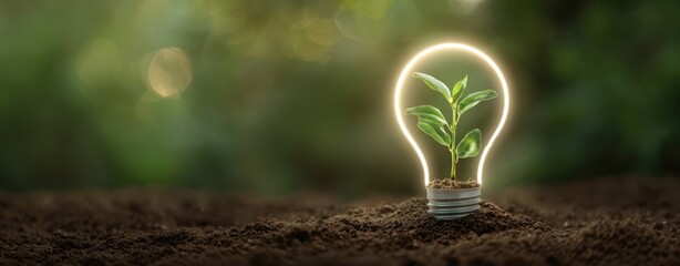 The plant growing in a lightbulb representing sustainable energy and innovation.