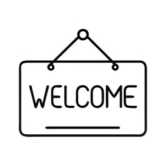 Welcome sign hanging on door in minimalist black and white style  