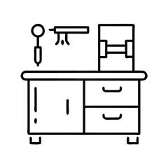 Toolbox with tools for assembling furniture on a workbench  