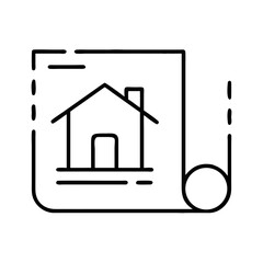 Blueprint of a house rolled out with design details and symbols  