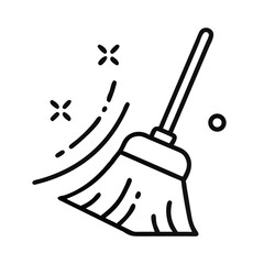 Broom sweeping with motion lines and dust particles as icon concept  
