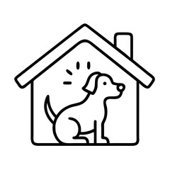 Dog sitting happily inside house representing icon and vector concept  