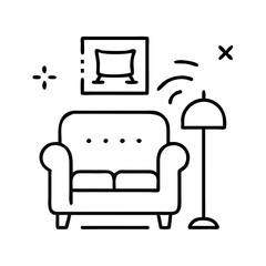 Cozy armchair with lamp and decorative picture in modern style - Concept of icon, vector, housewarming  