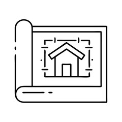 Blueprint of house plans with icon vector design for housewarming  