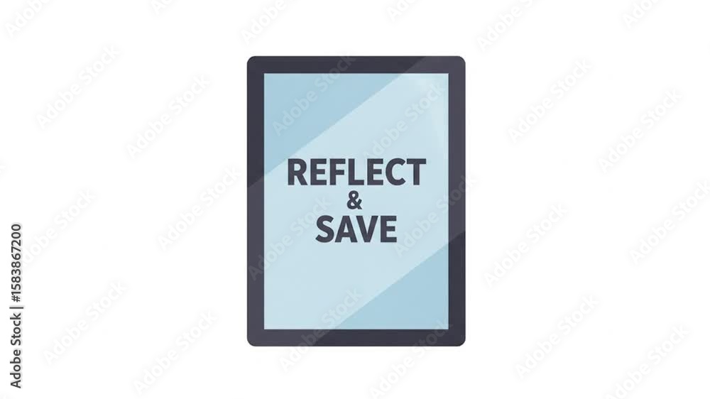 Poster Tablet Computer Displaying Reflect and Save Message on White Background