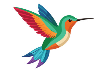 Vibrant Hummingbird Illustration with Colorful Feathers and Sleek Design Isolated on White