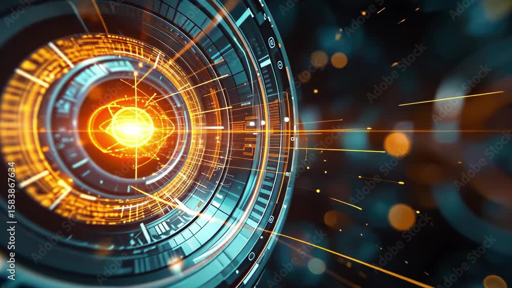 Poster captivating futuristic technology with glowing circular patterns and dynamic light effects in a high