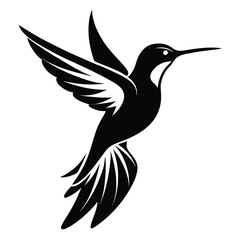 Elegant Silhouette of a Hummingbird in Flight Artistic Black and White Design