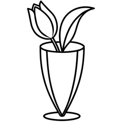 Line art tulip in a glass vase,